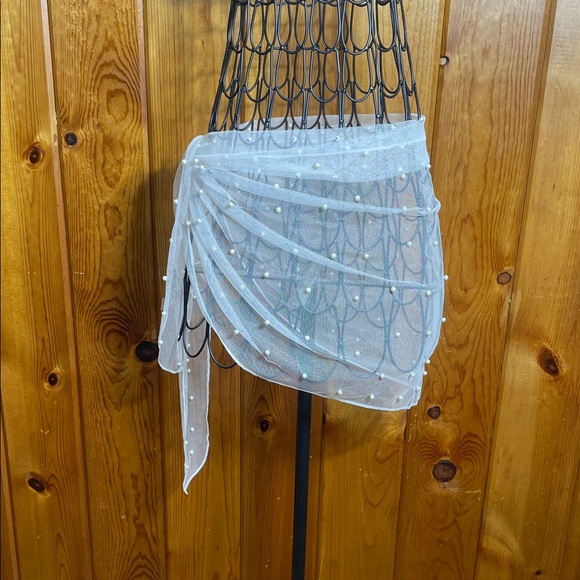 Accessories - White Sheer Beaded Wrap swim suit cover wedding accessories summer bachelorette